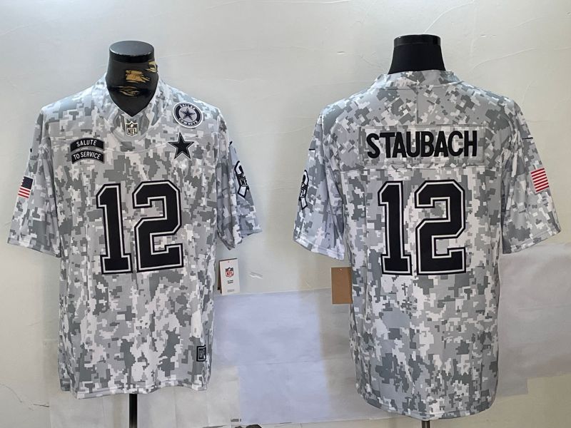 Men Dallas Cowboys 12 Staubach Nike Arctic Camo 2024 Salute to Service Limited NFL Jersey style 2